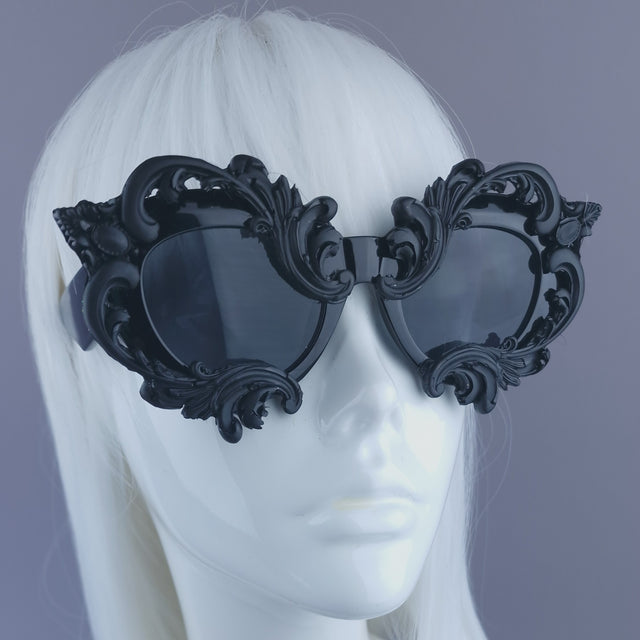 "Jupiter" Purple & Black Filigree Heart Shaped Sunglasses
