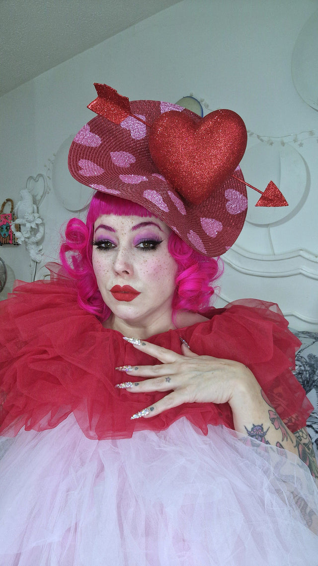 Pearls & Swine: Hat Red & Pink Glitter Heart