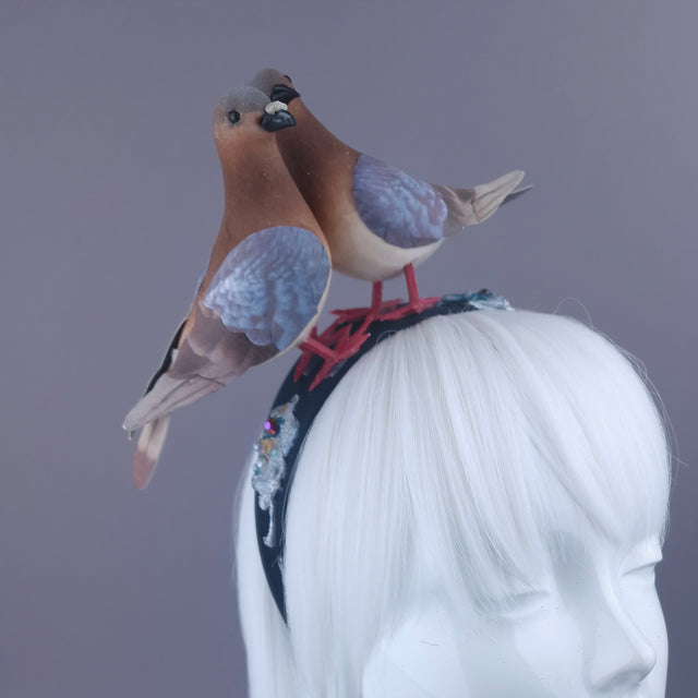 Pearls & Swine: Whimsical Pigeons in Love Headband "Wabi-Sabi"