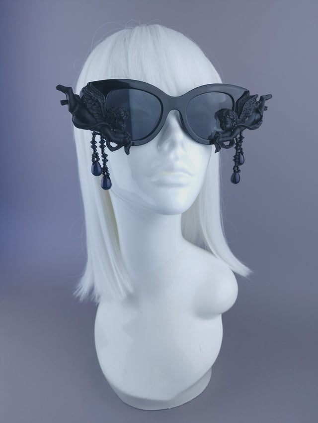 Pearls & Swine: Black Cherub & Beading Sunglasses "Astarte"