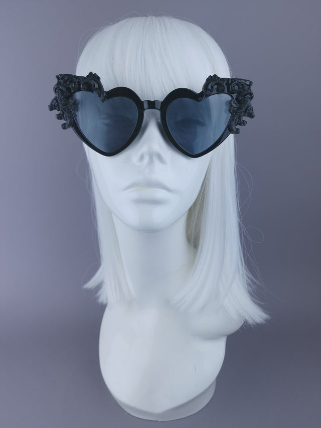 Pearls & Swine: SPECIAL OFFER Black Heart Shaped Sunglasses with Filigree