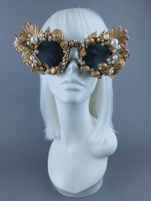 Pearls & Swine: Gold Shell Mermaid Sunglasses with Pearl "Ariella"