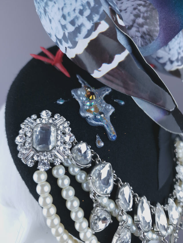 Pearls & Swine: Quirky Chic Pigeon Poop Fascinator Hat "Merde"