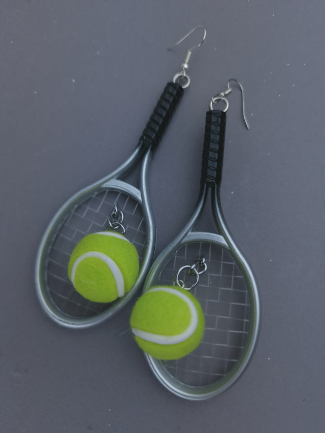 Tennis racket and ball earrings