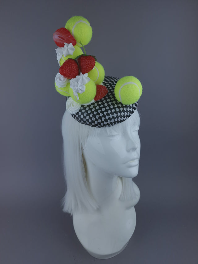 Pearls & Swine: Wimbledon Fascinator Tennis Balls Hat - Strawberries & Cream