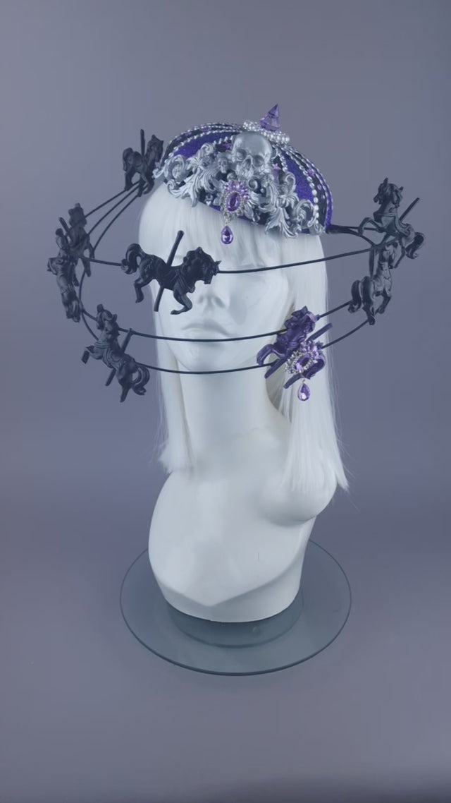 "Cirque Forever" Black & Purple Circus Carousel Wired Veil Hat