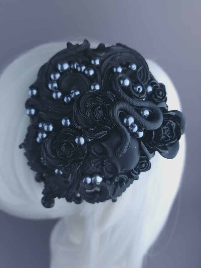 "Deathe" Black Filigree Mini Fascinator