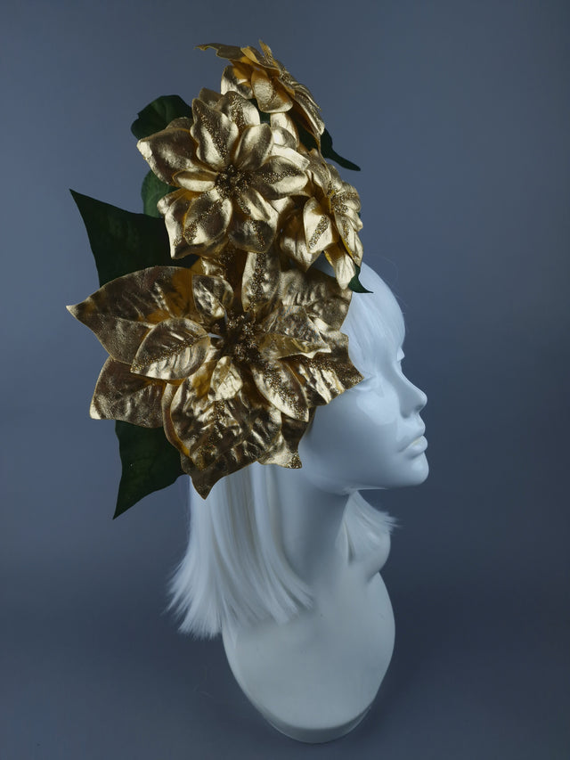 Metallic Gold Poinsettia Xmas Headdress