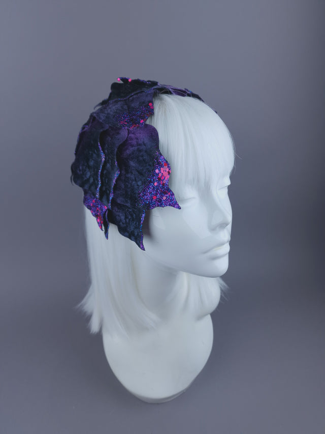 "Baxter" Purple Vintage Inspired Velvet Leaf Headdress