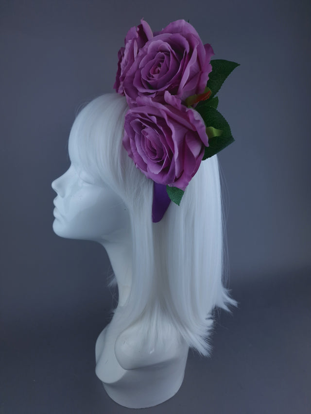 "Mavis" Pink/Purple Rose Flower Headdress & Neckpiece