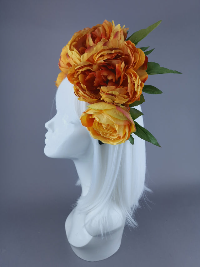 "Vibe" Orange Peony Flower Headdress & Neckpiece