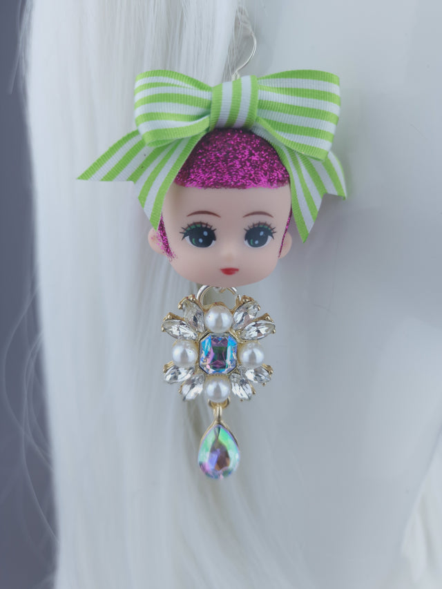 Doll Head, Bow & Jewel Earrings