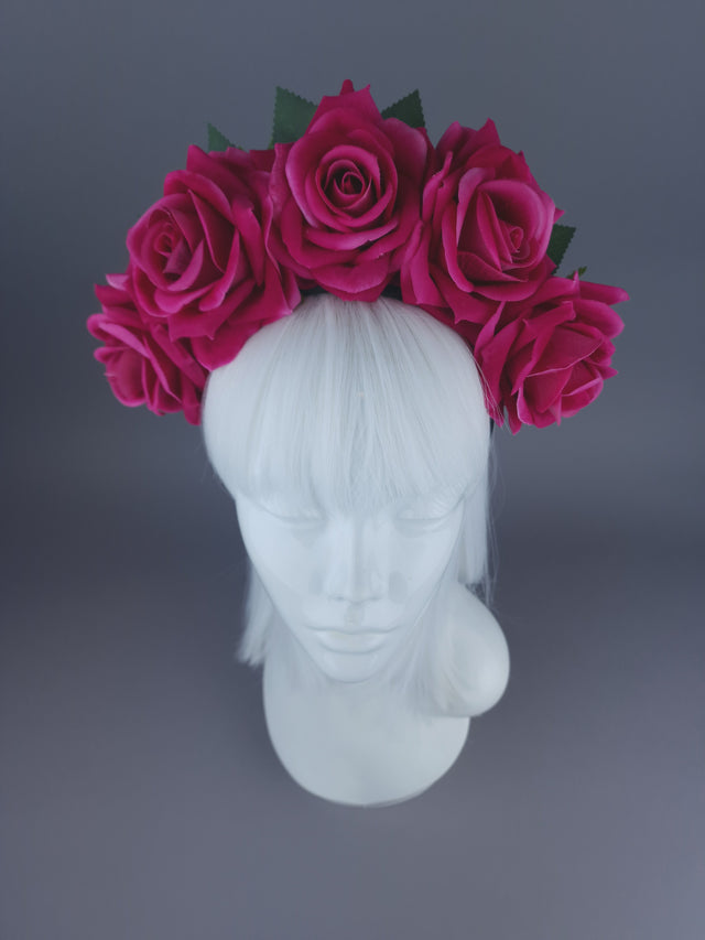 Pearls & Swine: Pink Velvet Rose Flower Headdress & Neckpiece "Eva"