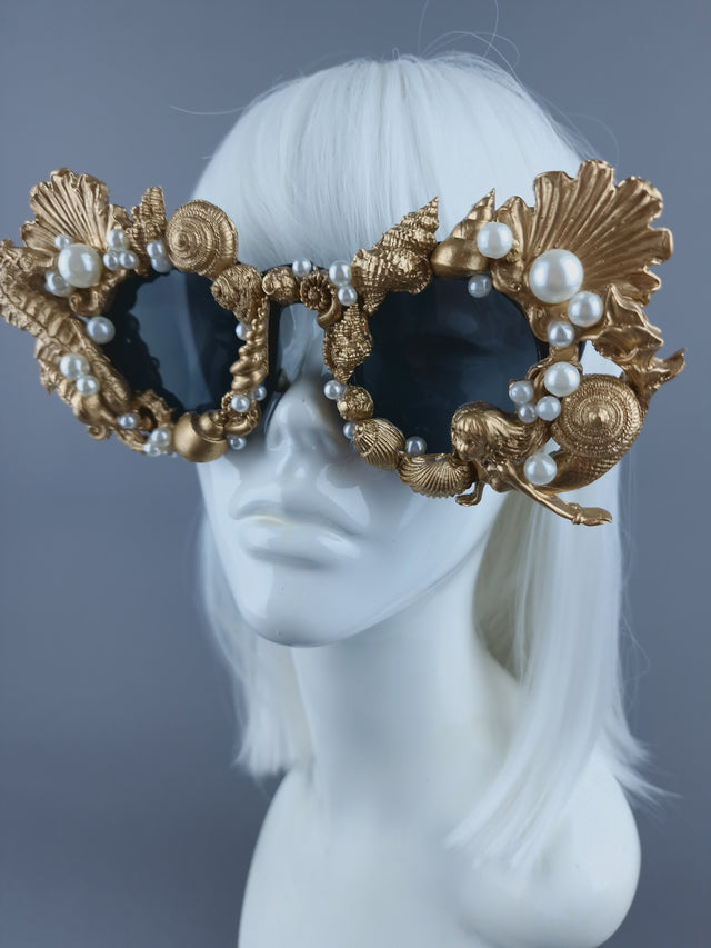 "Ariella" Gold & Pearl Shell Mermaid Sunglasses