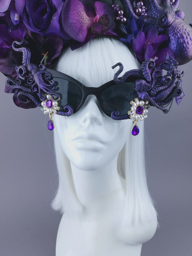 Pearls & Swine: Bespoke Commission Purple & Black Ship Headdress with Sunglasses