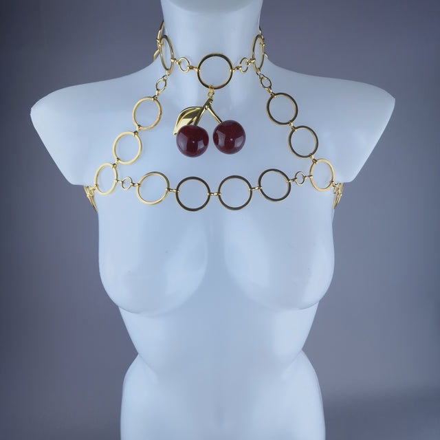 "Pop my Cherry" Unisex Gold Ring & Cherry Jewellery Harness