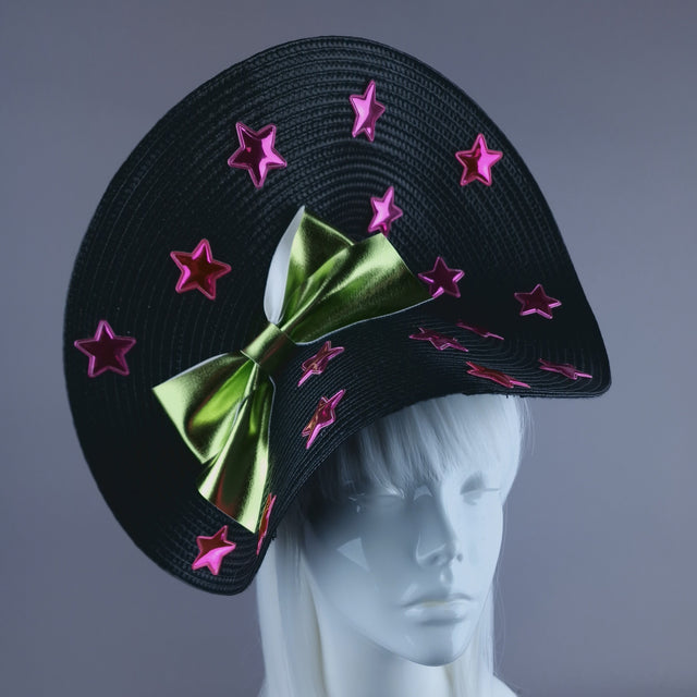 "Twinx" Green Bow with Pink Stars Black Hat