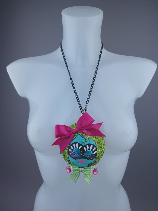 Colourful Dollface Necklace Brooch Jewellery