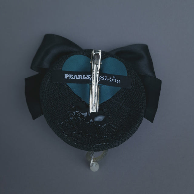 Pearls & Swine: Black Skull, Bow, Rat & Pearls Mini Fascinator "Murine"
