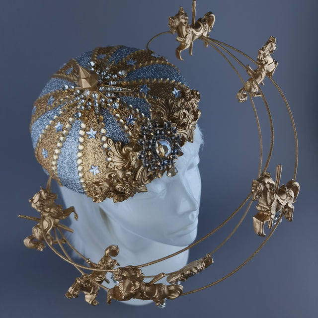 "Cirque Forever" Gold & Silver Circus Carousel Wired Veil Hat