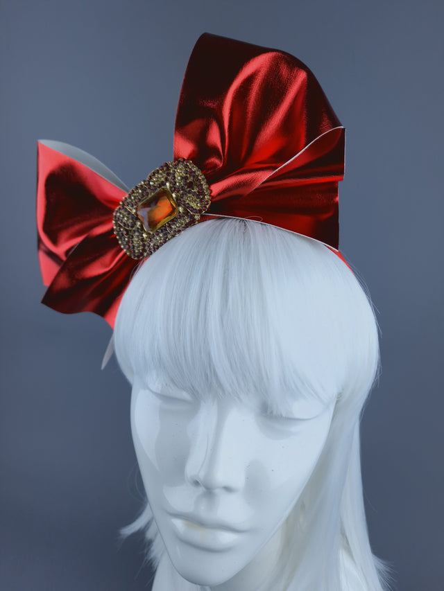 Red Metallic Bow & Jewel Xmas Headdress