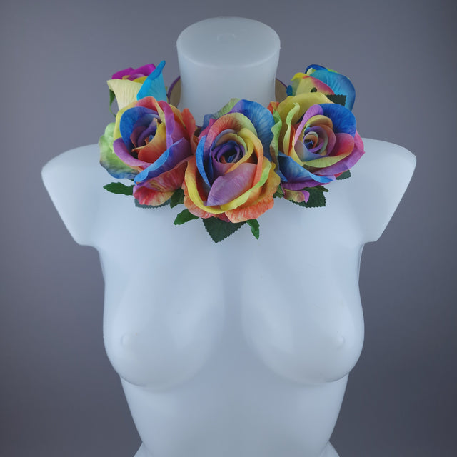 Pearls & Swine: Pride Rainbow Rose Flower Headdress & Neckpiece