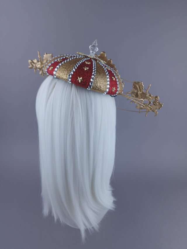 "Cirque Forever" Gold & Red Circus Carousel Wired Veil Hat