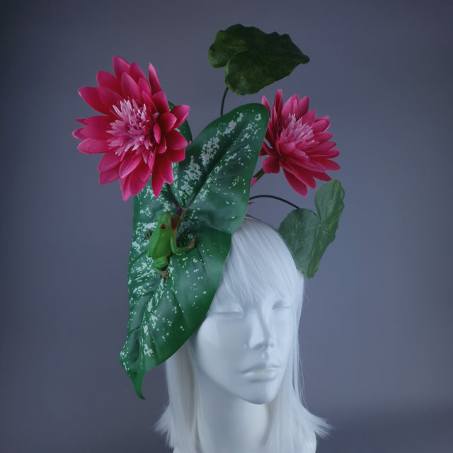 "Pond Life" Frog, Lily & Leaf Fascinator Hat