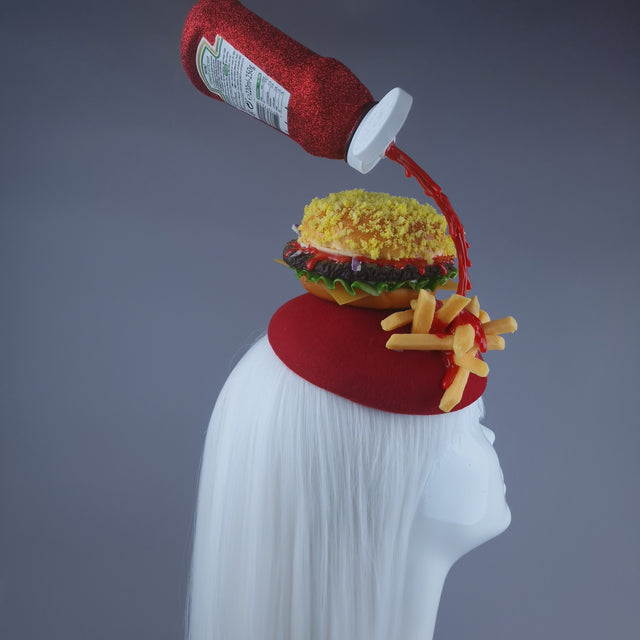 "Munchies" Burger & Chips Food Fascinator Hat Headdress