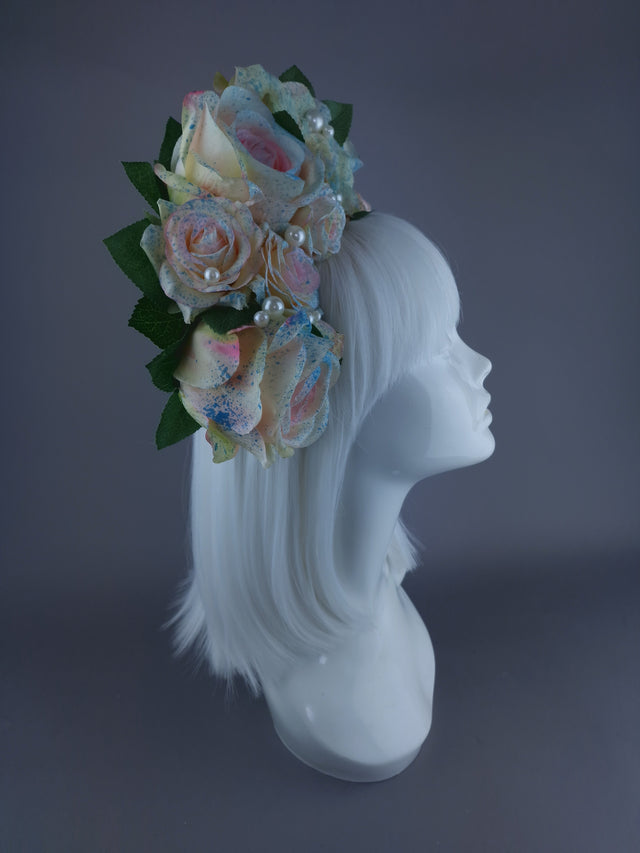 "Lolitta" Pastel Rose & Pearl Flower Headdress & Neckpiece