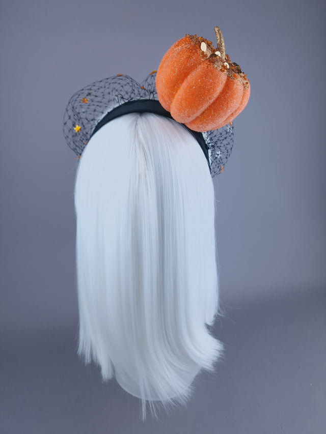 "All Hallows" Orange Pumpkin & Star Veil Headdress