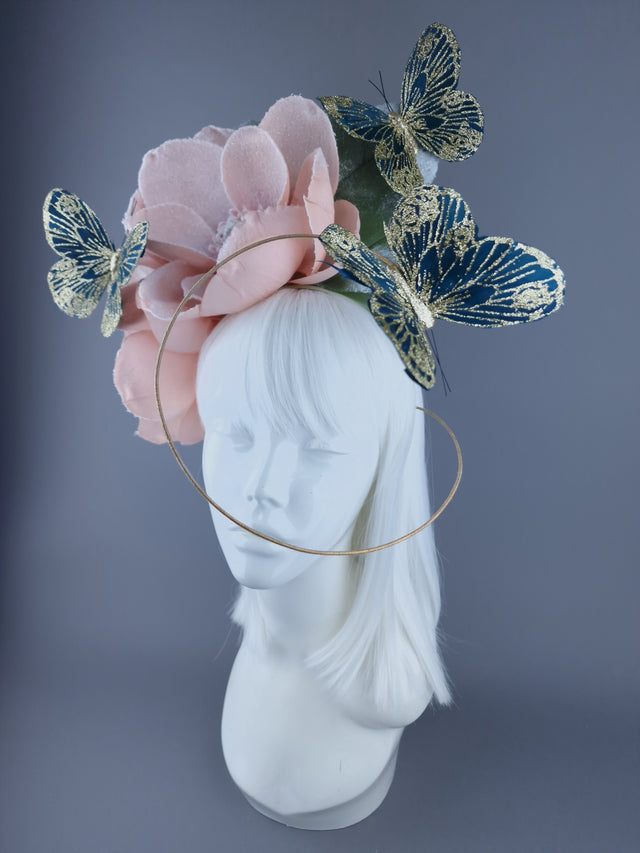 "Mala" Large Pink Flower & Butterfly Headdress