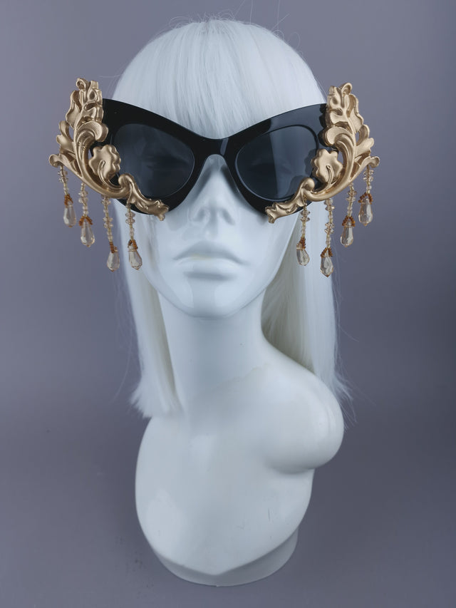 "Jezebeth" Black & Gold Filigree Sunglasses
