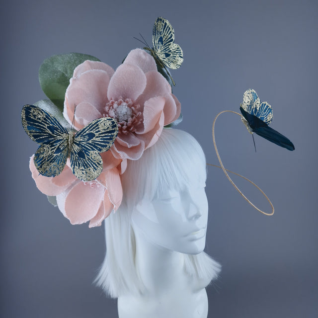 "Mala" Large Pink Flower & Butterfly Headdress