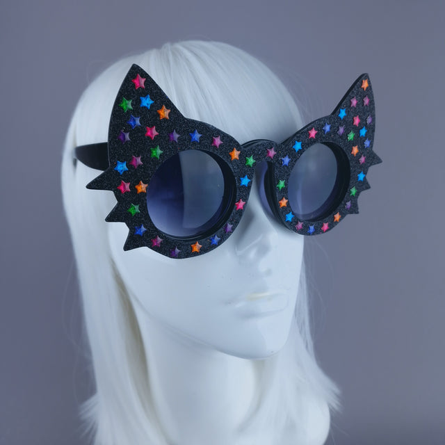 "Meowzer" Black Glitter Star Cat Sunglasses