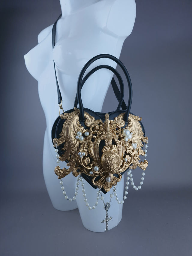 "Tullia" Gold Filigree & Pearl Heart Shaped Handbag