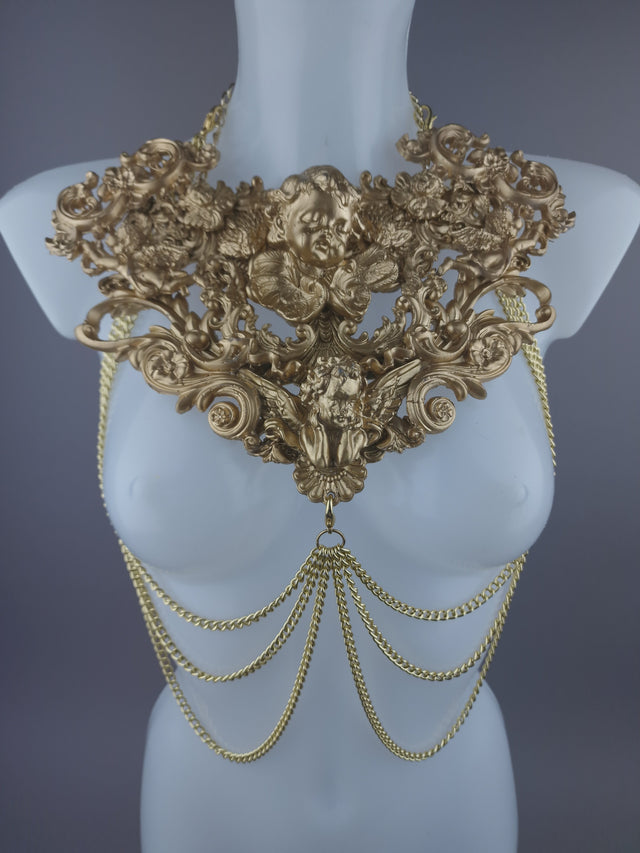 "Celestina" Gold Cherub & Filigree Harness Body Jewellery.