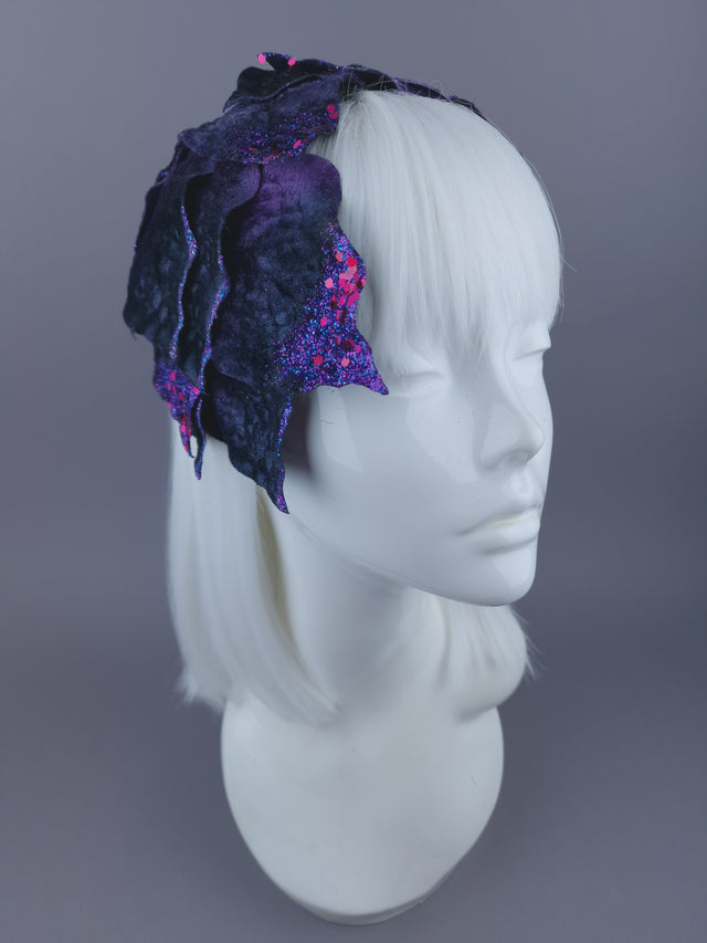 "Baxter" Purple Vintage Inspired Velvet Leaf Headdress