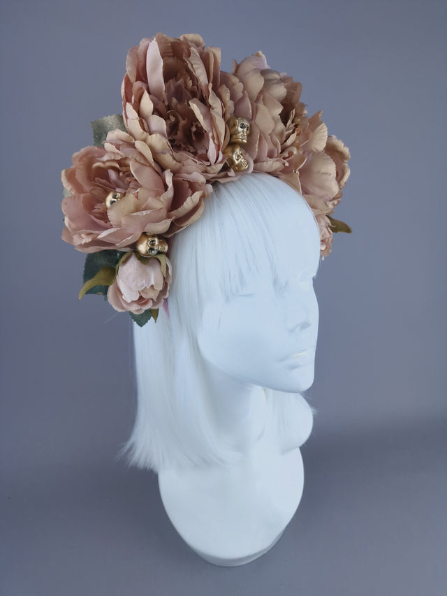 "Sunset" Dusky Pink/Gold Rose Flower Headdress & Skulls