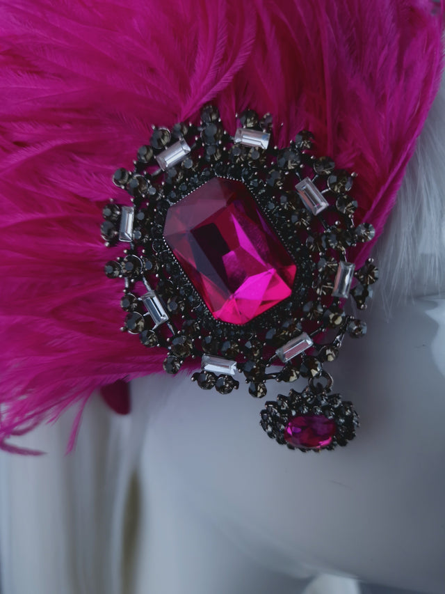 "Nomi" Pink Feather Headdress with Jewel