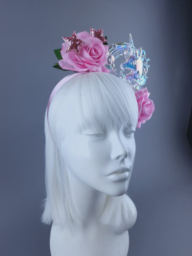 "Star Dust" Velvet Pink Rose, Stars & Unicorn Headdress