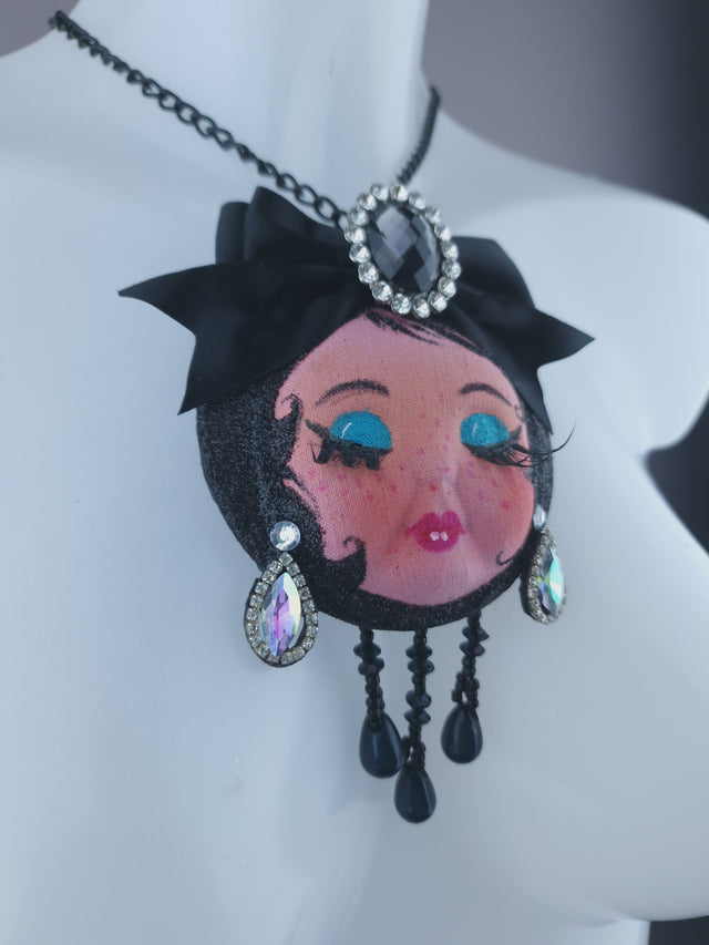 Dollface & Blinking Eye Necklace Brooch Jewellery