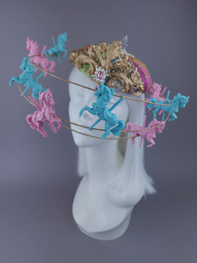 Pearls & Swine: Rainbow Circus Carousel Wired Veil Hat "Cirque Forever"