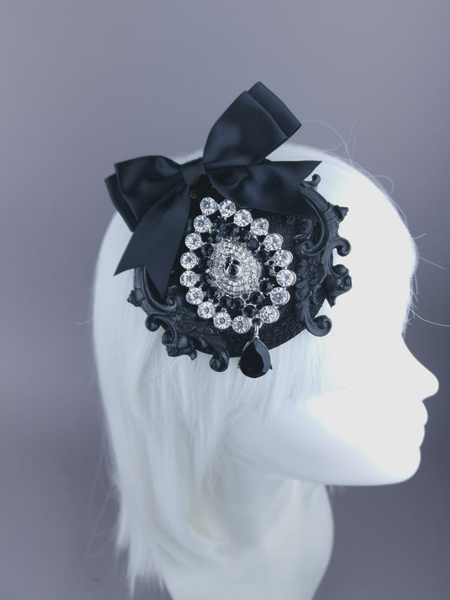Black Jewel, Filigree & Bow Mini Fascinator