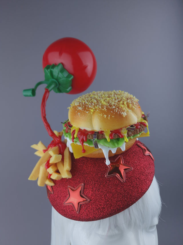 "Royale with Cheese" Burger & Chips Food Fascinator Hat Headdress