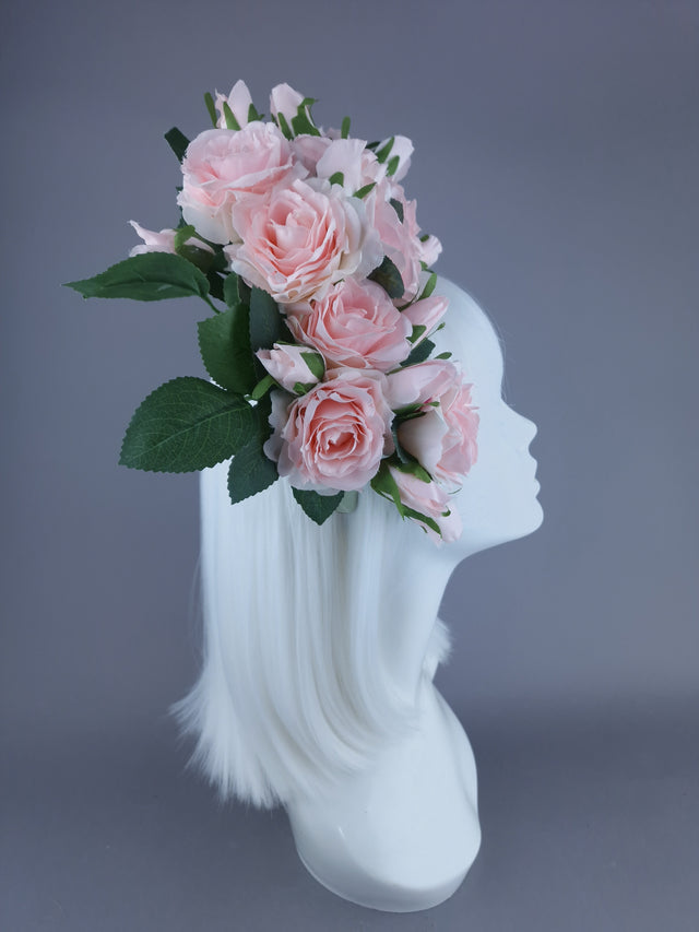 "Ida" Pastel Pink Rose & Rosebud Flower Headdress