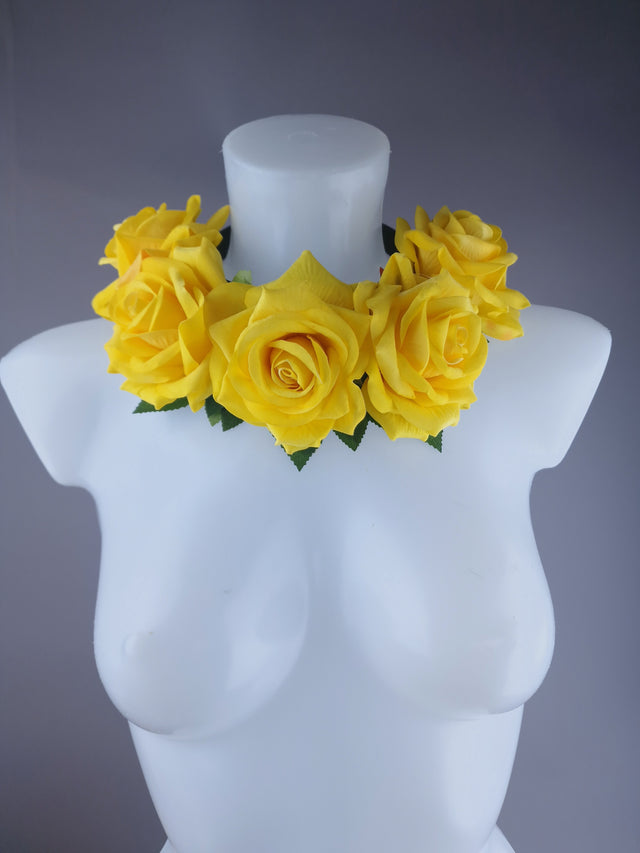 "Eva" Yellow Rose Flower Headdress & Neckpiece