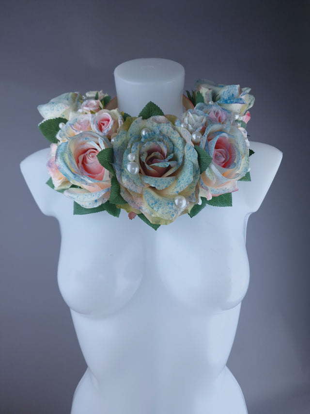 "Lolitta" Pastel Rose & Pearl Flower Headdress & Neckpiece