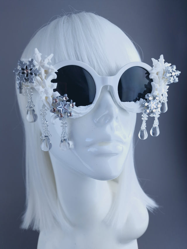 "Neve" White Snow Flake Jewel Sunglasses