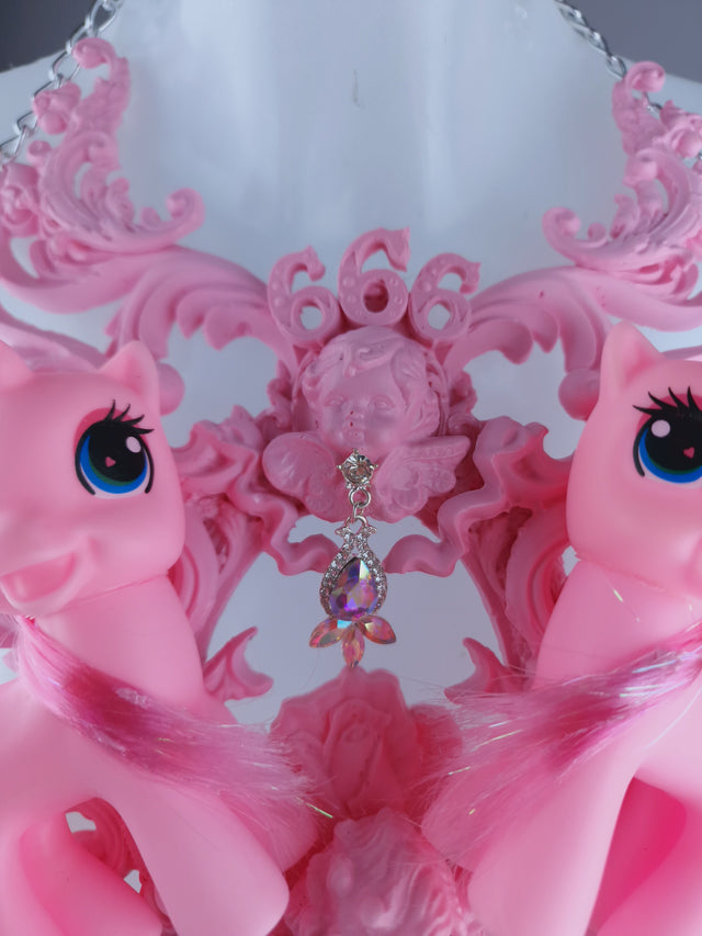 "Babylonia" Pastel Pink Pony & Filigree 666 Neckpiece